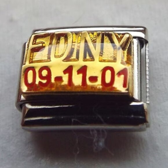 9-11 memorial on gold enamel 9mm stainless steel italian charm bracelet link new - Picture 1 of 2